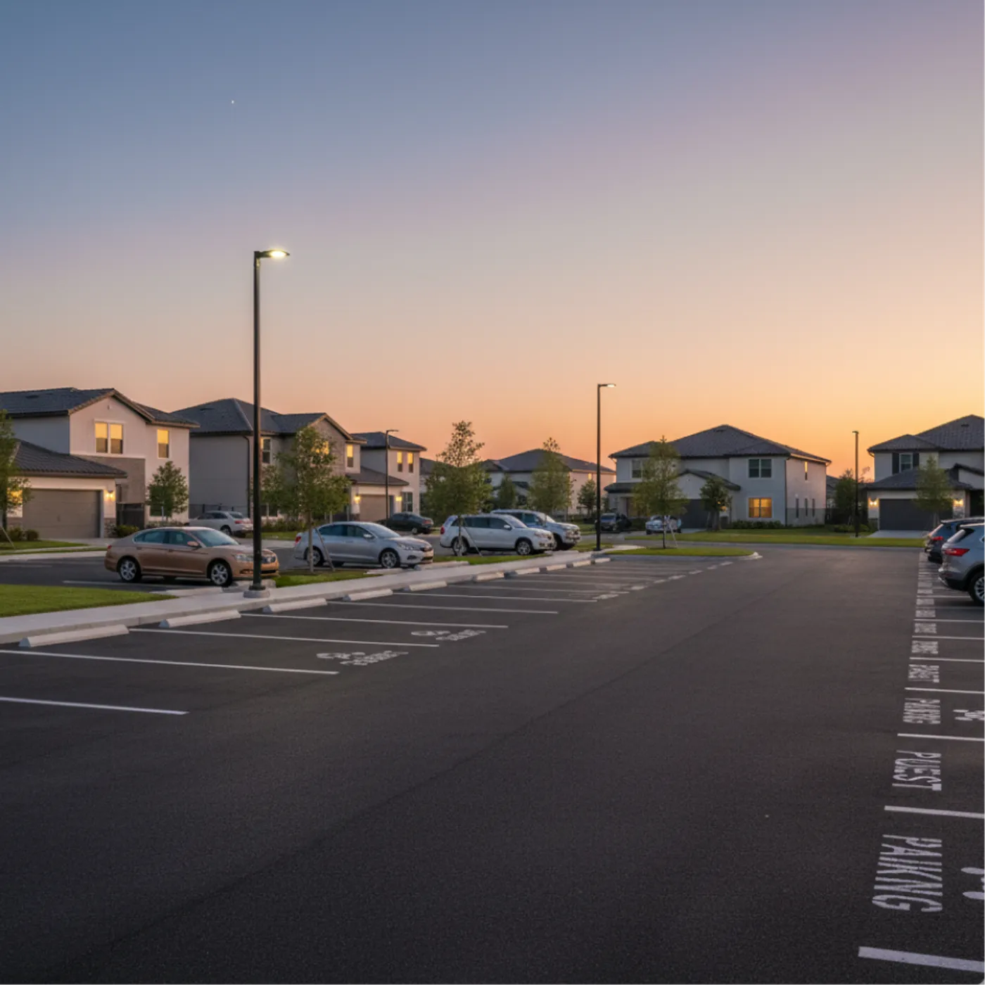 Clearly marked parking spaces within the community